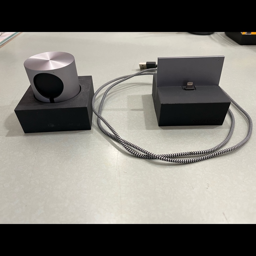 native union watch and phone charging stands